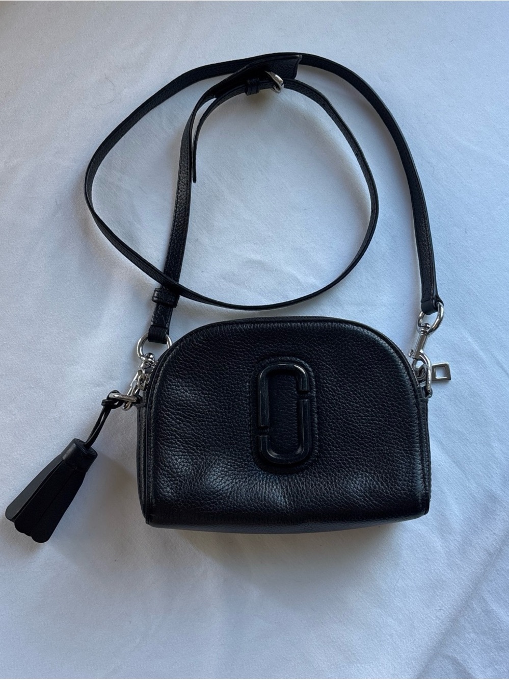 Black Leather Crossbody Bag with Logo Accent